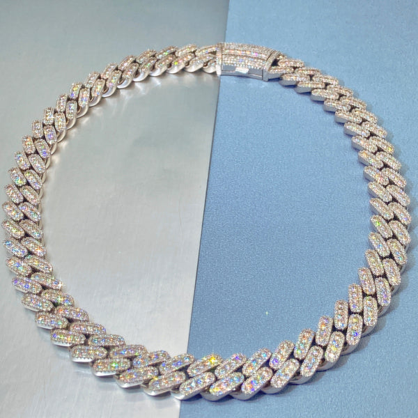 10k White Gold VS Diamonds 15mm Cluster Cuban Chain