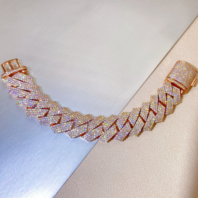 10k Rose Gold VVS Diamonds 18mm Prong Cuban Bracelet