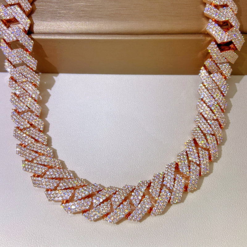 10k Rose Gold VVS Diamonds 18mm Prong Cuban Chain