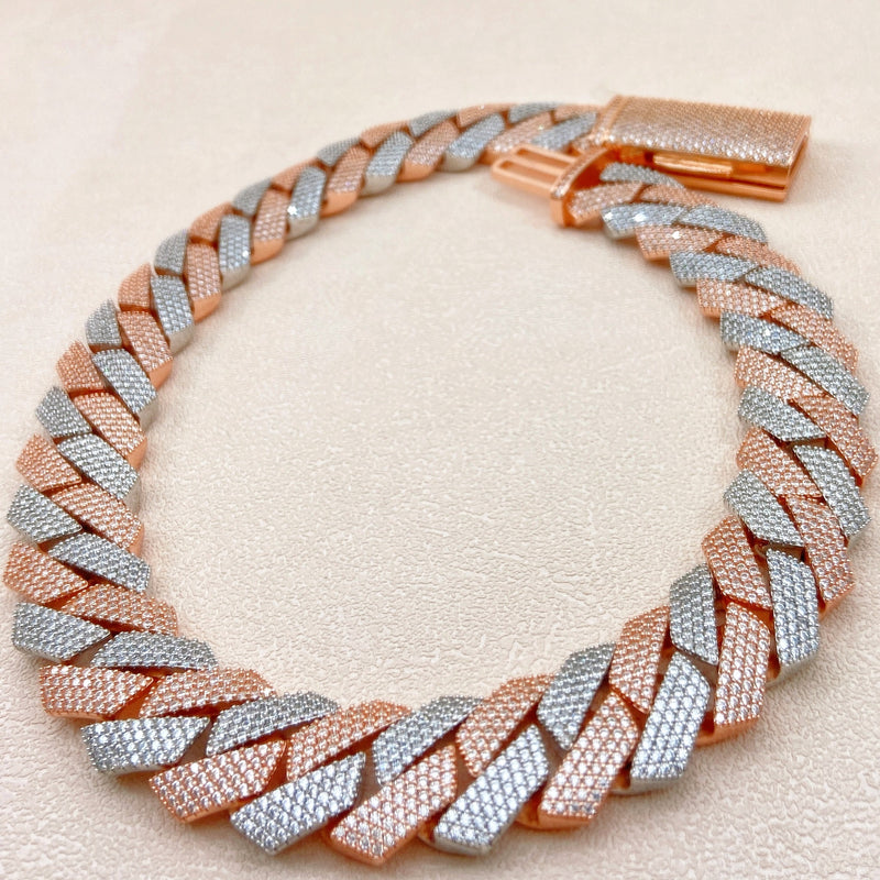 10k White & Rose Gold VVS Diamonds 20mm Prong Cuban Chain