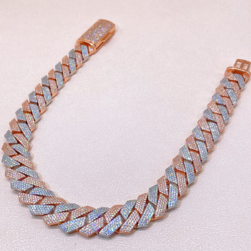 10k White & Rose Gold VVS Diamonds 20mm Prong Cuban Chain