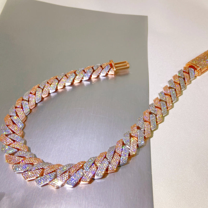 10k White & Rose Gold VVS Diamonds 20mm Prong Cuban Chain