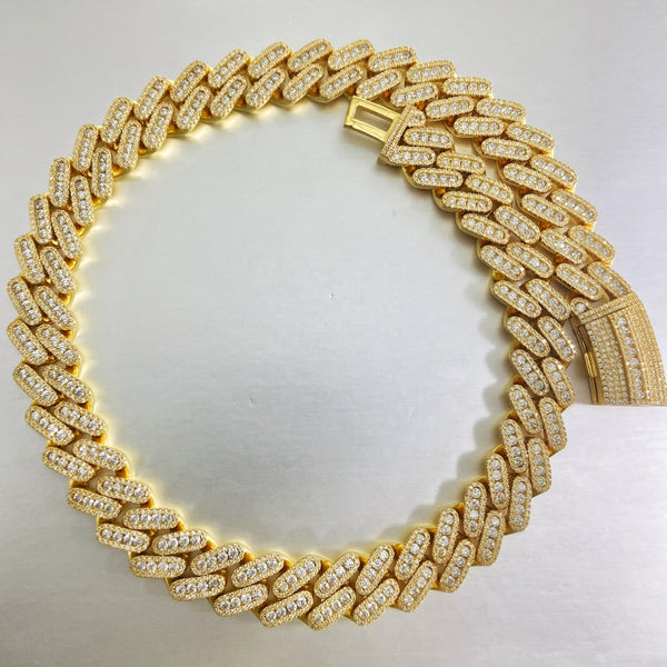 10k Yellow Gold VS Diamonds 15mm Cluster Cuban Chain 18k Gold