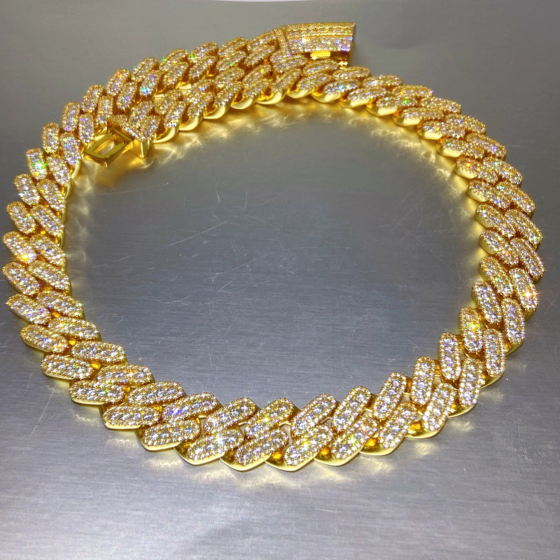 10k Yellow Gold VS Diamonds 15mm Cluster Cuban Chain 18k Gold