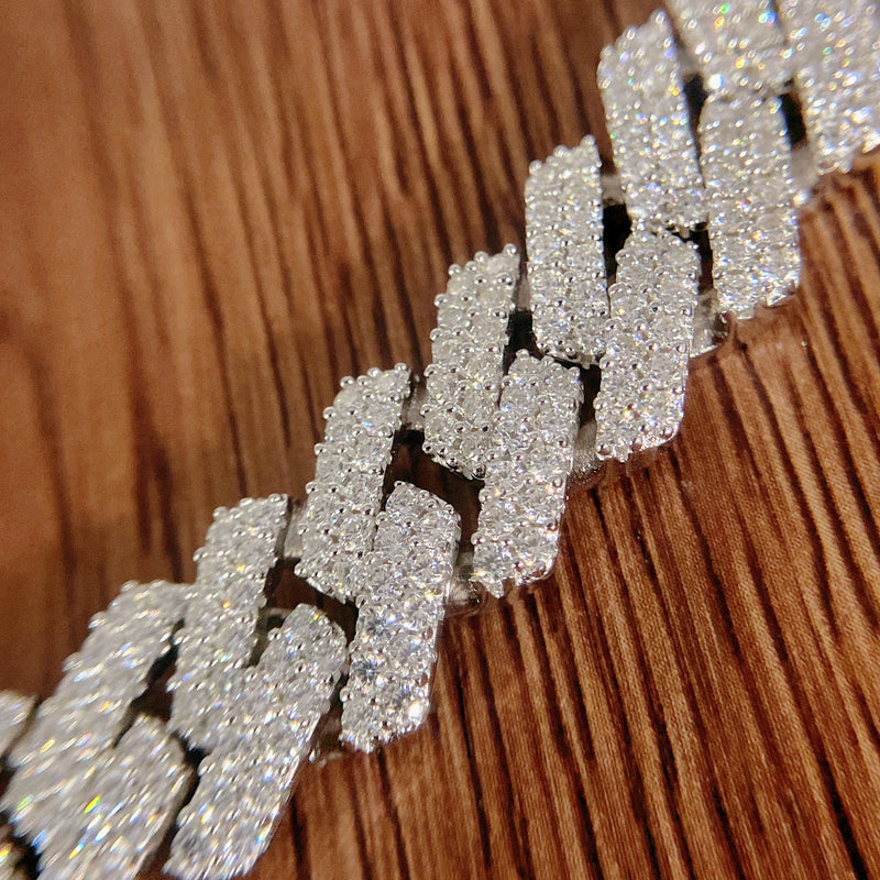 10k White Gold VS Diamonds 15mm Prong Cuban Chain