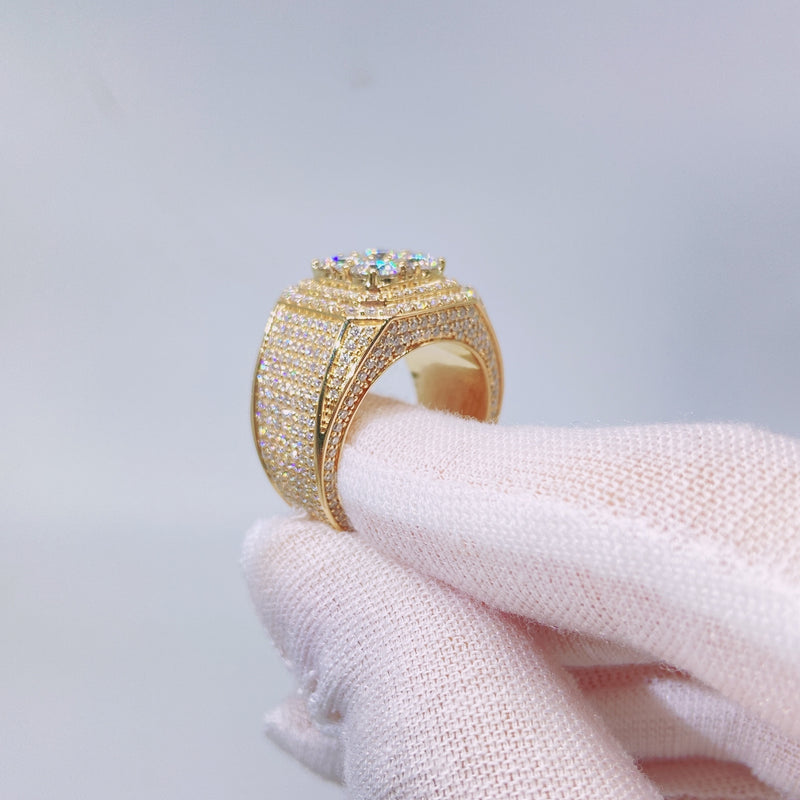 10k Yellow Gold VS Diamonds Fully Iced Clustered Signet Ring