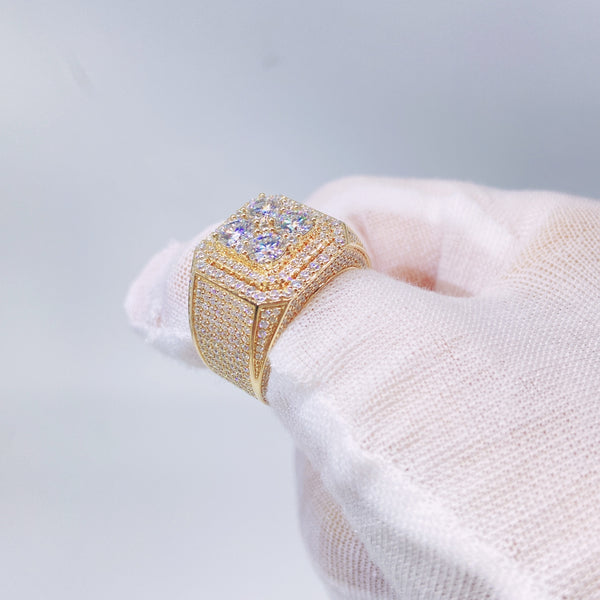 10k Yellow Gold VS Diamonds Fully Iced Clustered Signet Ring