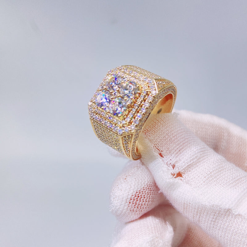 10k Yellow Gold VS Diamonds Fully Iced Clustered Signet Ring