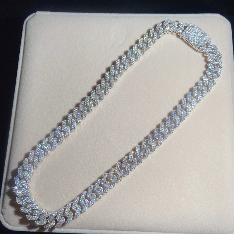 10k White Gold VS Diamonds 12mm Prong Cuban Chain