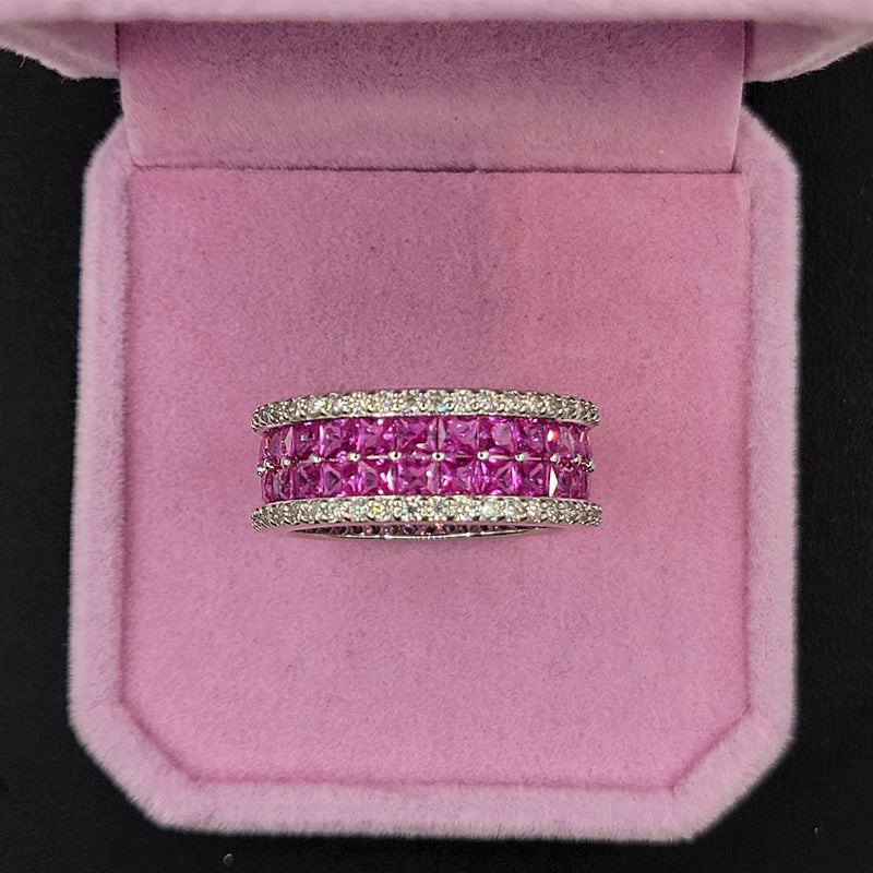 Women's 10k White Gold VS Diamonds & Pink Sapphires Ring