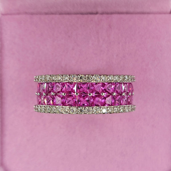 Women's 10k White Gold VS Diamonds & Pink Sapphires Ring