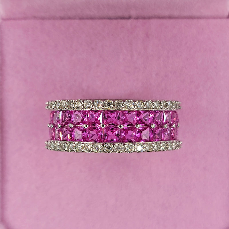 Women's 10k White Gold VS Diamonds & Pink Sapphires Ring