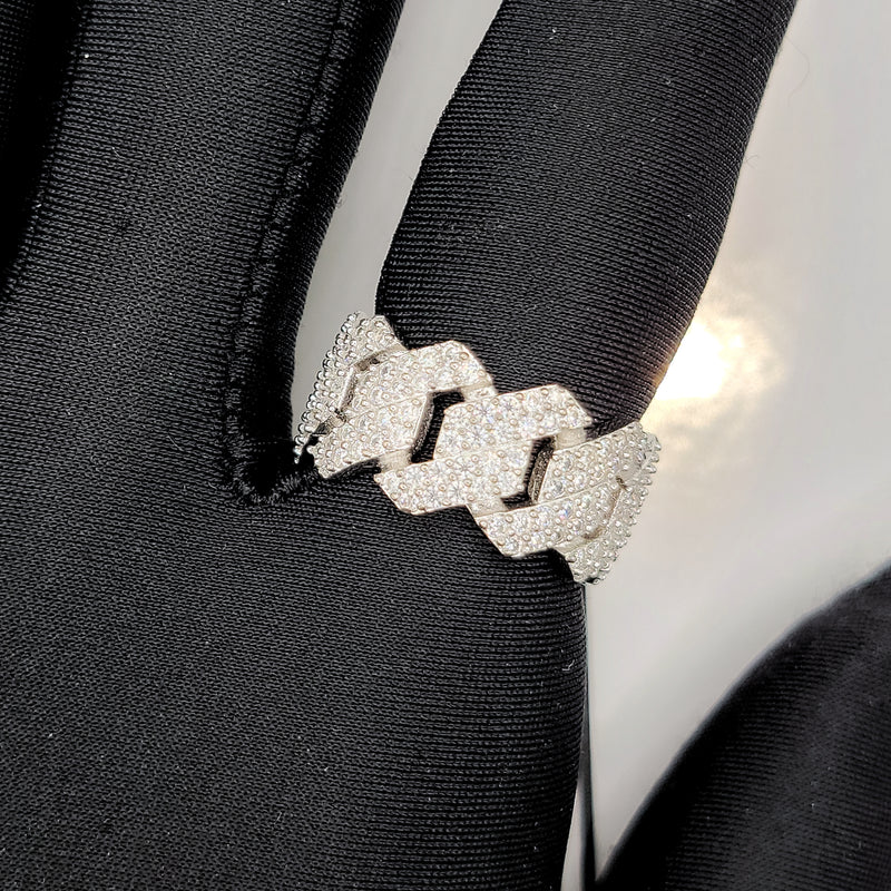 10k White Gold Si1 Diamonds Prong Cuban Ring