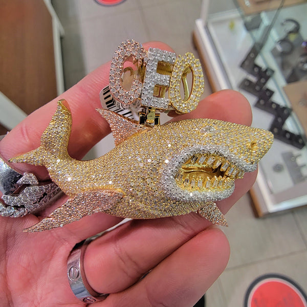 10k Solid Gold Si1 Diamonds 3-Tone CEO Shark Pendant