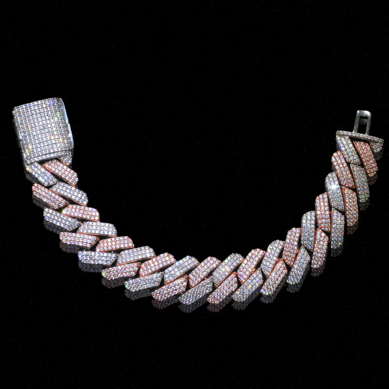 10k White & Rose Gold VS Diamonds 19mm Prong Cuban Bracelet