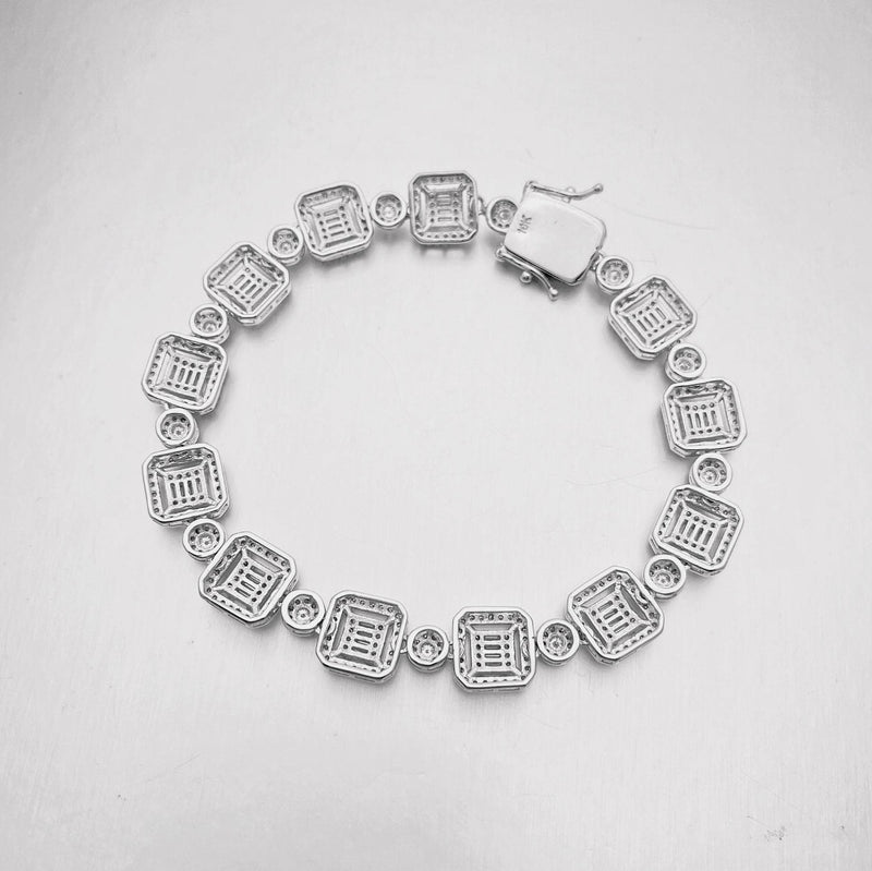 10k White Gold VS Diamonds Square & Round Baguette Cluster Bracelet